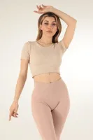 Dikişsiz Kısa Spor Crop DoReMi 002-000107 Bej görsel 8