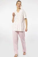Yakası Düğmeli Kısa Kollu Empirme Battal Beden Kadın Pijama Takımı Türen 3369 Pembe
