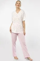 Yakası Düğmeli Kısa Kollu Empirme Battal Beden Kadın Pijama Takımı Türen 3369 Pembe detay görünüm