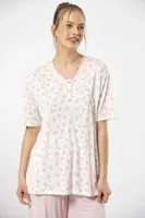 Yakası Düğmeli Kısa Kollu Empirme Battal Beden Kadın Pijama Takımı Türen 3369 Pembe görsel 4