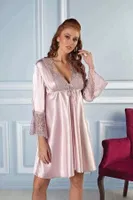 Gelin Çeyiz Seti Güpürlü 6Lı Saten Takım Pierre Cardin 6625 Pudra görsel 23