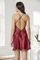 Gelin Çeyiz Seti Güpürlü 6Lı Saten Takım Pierre Cardin 6625 Bordo detay görünüm