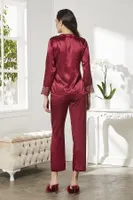 Gelin Çeyiz Seti Güpürlü 6Lı Saten Takım Pierre Cardin 6625 Bordo görsel 6