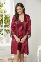 Güpürlü 6Lı Saten Gelin Çeyiz Seti Pierre Cardin 6040 Bordo görsel 26