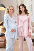 Şardonlu Dantelli Hamile Lohusa Pijama Takımı Bone Club 5535 Pudra