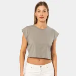 Bisiklet Yaka Vatka Görünümlü Kısa Kollu Crop T-shirt Türen 3402 Gri farklı açı
