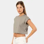 Bisiklet Yaka Vatka Görünümlü Kısa Kollu Crop T-shirt Türen 3402 Gri görsel 4