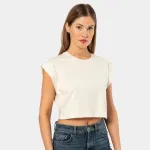 Kısa Kollu Vatka Görünümlü Crop Kadın T-shirt Türen 3402/Krem Krem