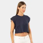 Lacivert Vatka Görünümlü Kadın Crop T-shirt Türen 3402 Lacivert