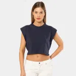 Lacivert Vatka Görünümlü Kadın Crop T-shirt Türen 3402 Lacivert detay görünüm