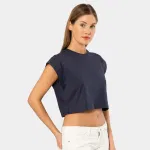 Lacivert Vatka Görünümlü Kadın Crop T-shirt Türen 3402 Lacivert farklı açı