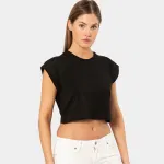 Siyah Vatka Görünümlü Kadın Crop T-shirt Türen 3402 Siyah