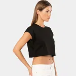 Siyah Vatka Görünümlü Kadın Crop T-shirt Türen 3402 Siyah detay görünüm