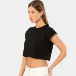 Siyah Vatka Görünümlü Kadın Crop T-shirt Türen 3402 Siyah farklı açı