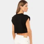 Siyah Vatka Görünümlü Kadın Crop T-shirt Türen 3402 Siyah görsel 4