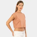 Crop Kadın Vatka Görünümlü T-shirt Türen 3402 Somon detay görünüm
