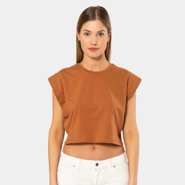 Kadın Vatka Görünümlü Crop T-shirt Türen 3402