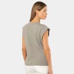 Kısa Kollu Bisiklet Yaka Vatka Görünümlü T-shirt Türen 3401/Gri Gri görsel 4