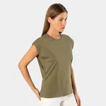Yeşil Vatka Görünümlü Kısa Kollu Kadın T-shirt Türen 3401 Haki detay görünüm
