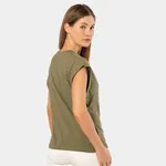 Yeşil Vatka Görünümlü Kısa Kollu Kadın T-shirt Türen 3401 Haki farklı açı