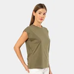 Yeşil Vatka Görünümlü Kısa Kollu Kadın T-shirt Türen 3401 Haki görsel 4