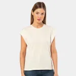 Krem Bisiklet Yaka Vatka Görünümlü Kadın T-shirt Türen 3401 Krem
