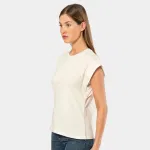 Krem Bisiklet Yaka Vatka Görünümlü Kadın T-shirt Türen 3401 Krem farklı açı
