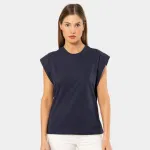 Bisiklet Yaka Vatka Görünümlü Lacivert Kadın T-shirt Türen 3401 Lacivert farklı açı