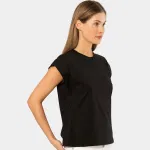 Kısa Kollu Vatka Görünümlü Kadın T-shirt Türen 3401 Siyah detay görünüm