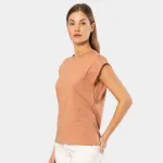 Bisiklet Yaka Kadın Vatka Görünümlü T-shirt Türen 3401 Somon görsel 4