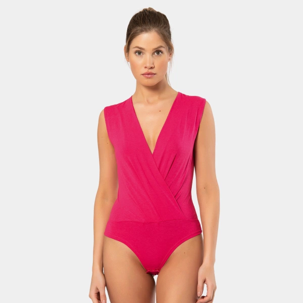 Sıfır Kollu Kruvaze Yaka Çıtçıtlı Kadın Body Türen 3502