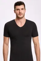 Likrali V Yaka T-shirt İlke 1630 Siyah