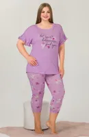 Lila Kısa Kollu Büyük Beden Kapri Pijama Takımı Lady 10643 Lila detay görünüm