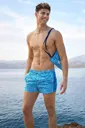 Mavi Kısa Tropikal Desenli Doreanse Erkek Deniz Şortu 3836