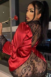 Merry See Arkası Dantel Dekolteli Saten Sabahlık Gecelik Takım Merry See 2354