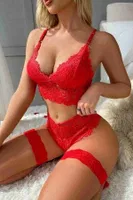 Bacak Aksesuarlı Dantelli Fantazi Sütyen Külot Takım Merry See Kırmızı