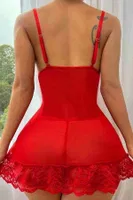 İnce Askılı Dantel Gecelik Babydoll Merry See 2606 Kırmızı görsel 4