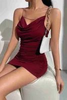 Gögüs Degajeli Sırtı Çapraz Zincir Büzgülü Elbise Merry See MS2226 Bordo görsel 6