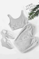 Kalın Askılı Peluş Crop Polar Alt Üst Pijama Takımı Gri Merry See MS4065 Gri