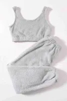 Kalın Askılı Peluş Crop Polar Alt Üst Pijama Takımı Gri Merry See MS4065 Gri detay görünüm