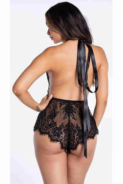Merry See Şık Dantelli Gecelik Babydoll Bodysuit Tulum Siyah - Alternatif Görünüm