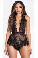 Merry See Şık Dantelli Gecelik Babydoll Bodysuit Tulum Siyah Siyah farklı açı
