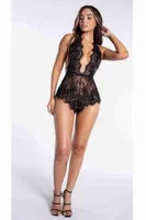 Merry See Şık Dantelli Gecelik Babydoll Bodysuit Tulum Siyah Siyah görsel 5