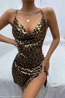 Yırtmaçlı Saten Leopar Gecelik Merry See MS2213 Çok Renkli görsel 4