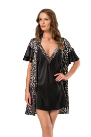 Moongirl Leopar Empirme Saten Kısa Gecelik Sabahlık Takım Moongirl 026