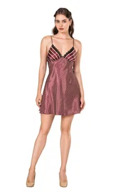 Moongirl Puantiyeli Çizgili Empirme Saten Gecelik Moongirl 205