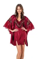 Çift Yırtmaçlı Saten Kısa Sabahlık Gecelik Takım Moongirl 604 Bordo