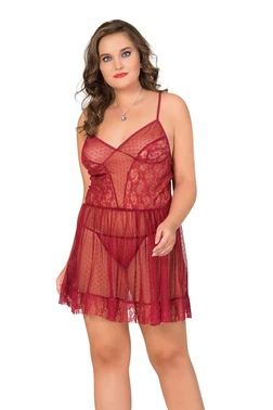 Moongirl Fırfırlı Büyük Beden İnce Askılı Kadın Tül Gecelik Moongirl MNL10054