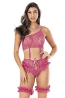 Tek Omuz Askılı Tül Fantazi Body Moongirl ST-431 Fuşya