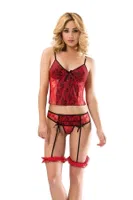 Büstiyerli Dantel Fantazi Jartiyer Takım Moongirl MNL3065 Kırmızı
